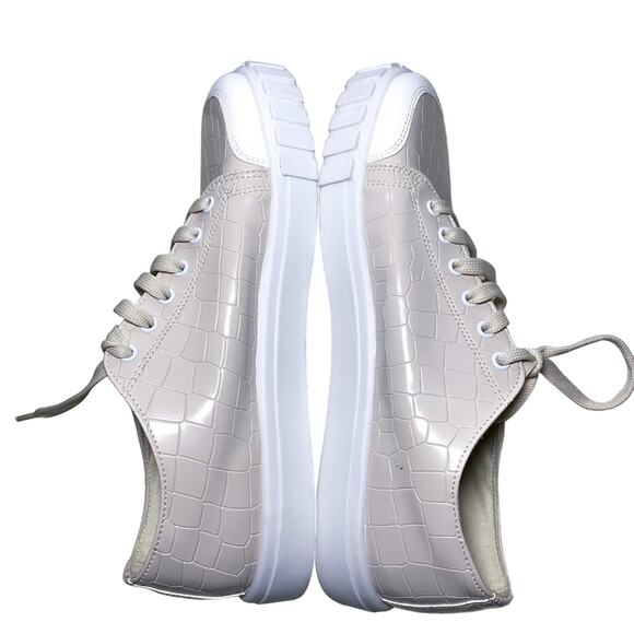 ASOS Design Italian Dismiss Lace Up Lug Trim Chunky Sneakers Glossy Beige Tan 7 - Picture 4 of 6